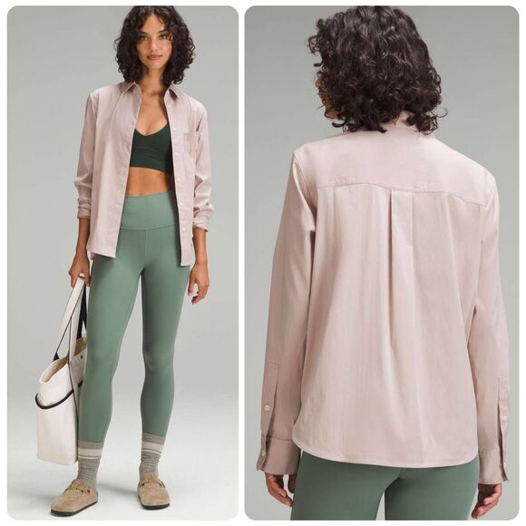 Lululemon Relaxed-Fit Cotton-Blend Poplin Button-Down Shirt in Adaptive Pink - Picture 1 of 8